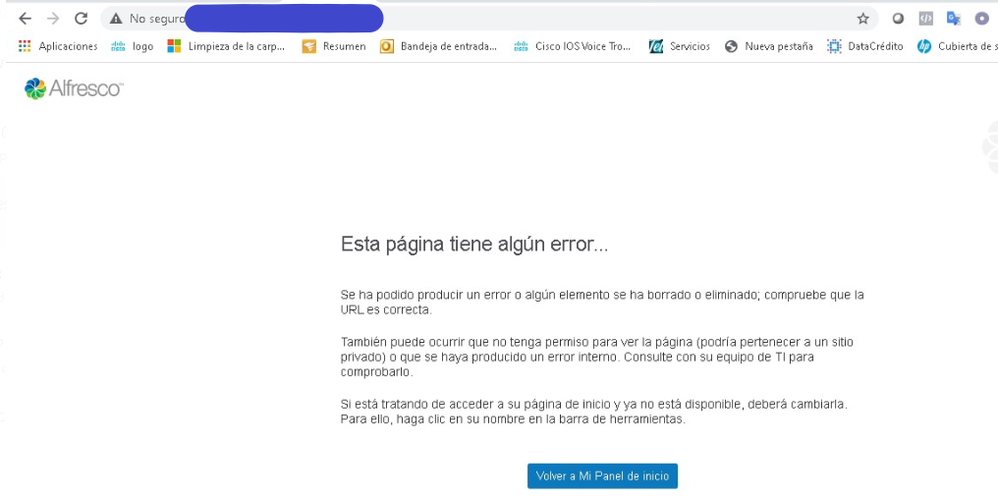 Error presentado al cargar Alfresco Community