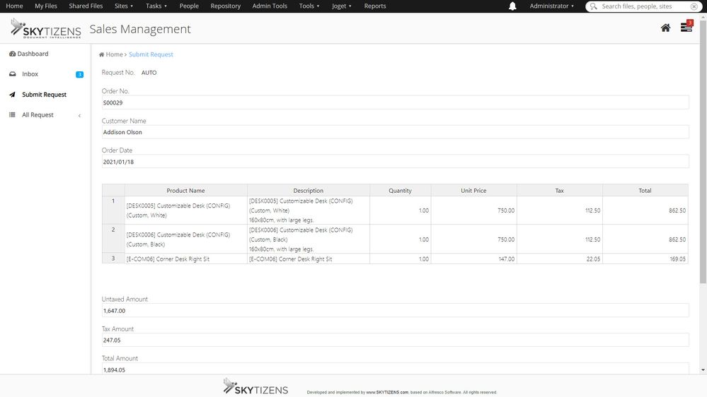 Joget takes Odoo data for automatically filling all fields.