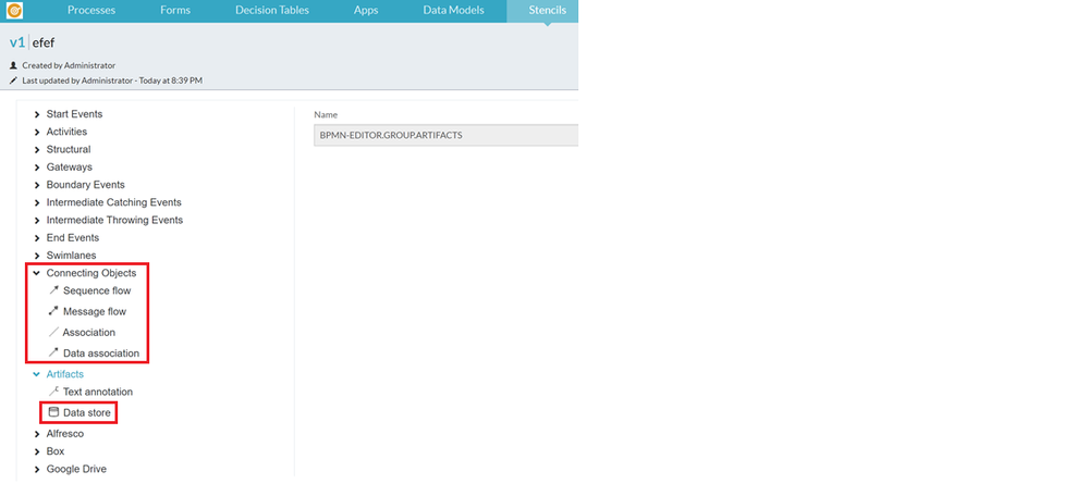 Stencil Editor for BPMN Editor - including "Connecting Objects" and "Datastore"